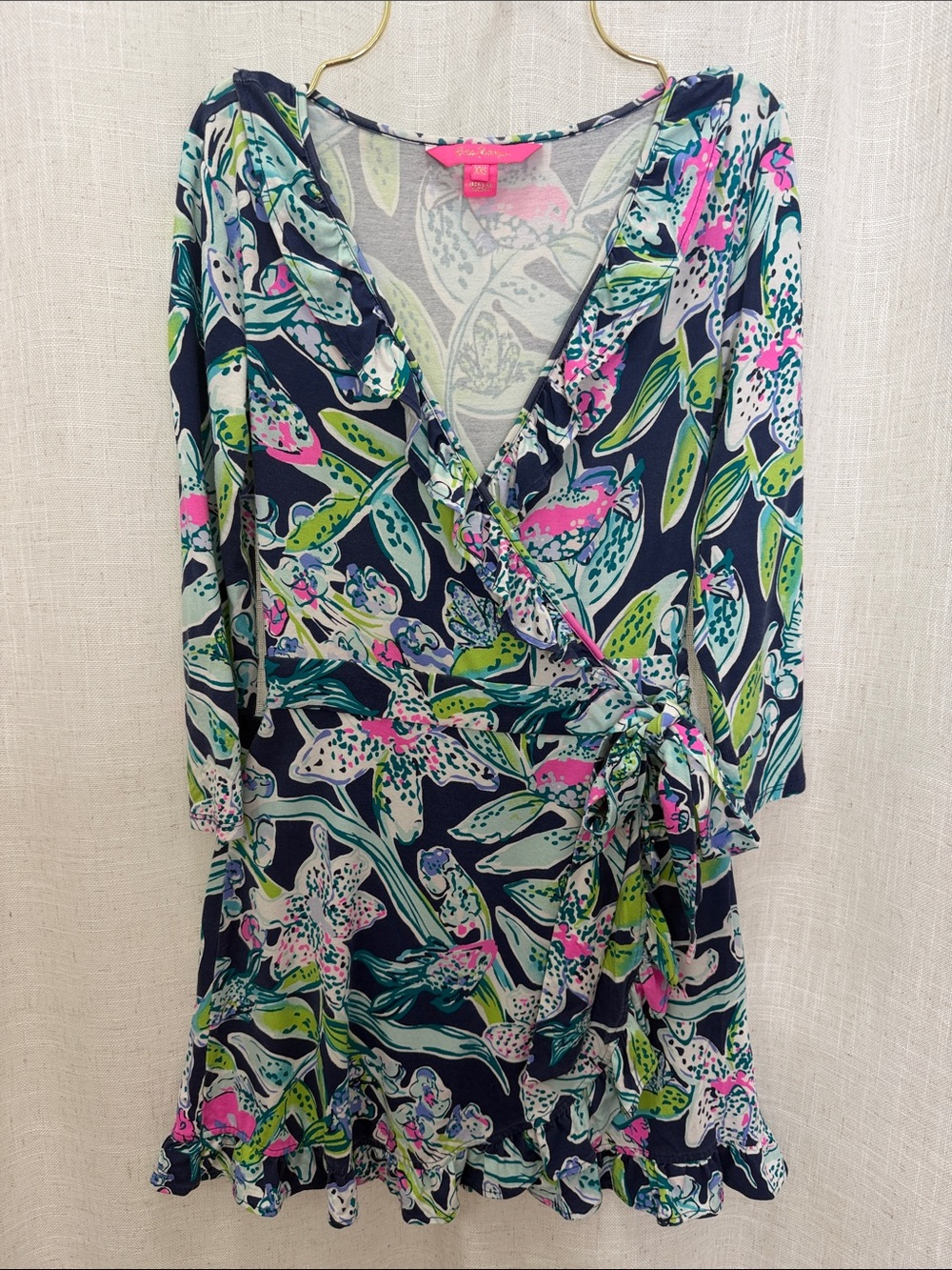 Lilly Pulitzer Tropical Print Wrap Dress W/Shorts Size XX-Small